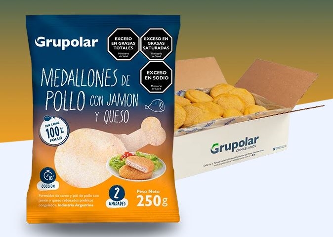 MEDALLONES DE POLLO JAMON Y QUESO *6 KG (GRUPOLAR)
