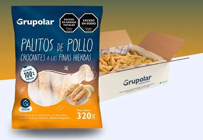 PALITO DE POLLO CROCANTE REBOZADO A LAS FINAS HIERBAS *320 grs. (GRUPOLAR)